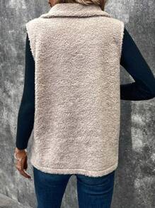 SHEIN LUNE Abrigo chaleco con bolsillo con solapa con cremallera teddy - Azul - Ver 2