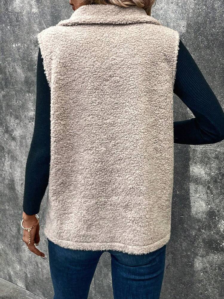 Flap Pocket Zip Up Teddy Vest Coat