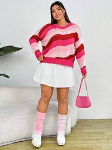 SHEIN EZwear Plus Pull À Blocs De Couleurs Épaule tombante - Multicolore - Voir 5
