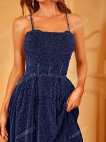 Faeriesty Glitter Backless Cami Formal Dress Elegant Prom Evening Wedding Guest Gown, For Graduation, Dinner Party Dress