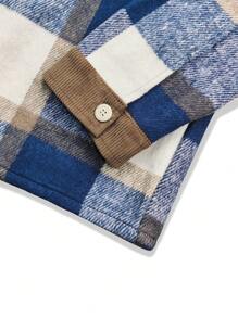Manfinity Homme Chaqueta Camisa Con Solapa Y Bolsillo Suelto Para Hombre, Con Estampado De Cuadros - Azul - Ver 3