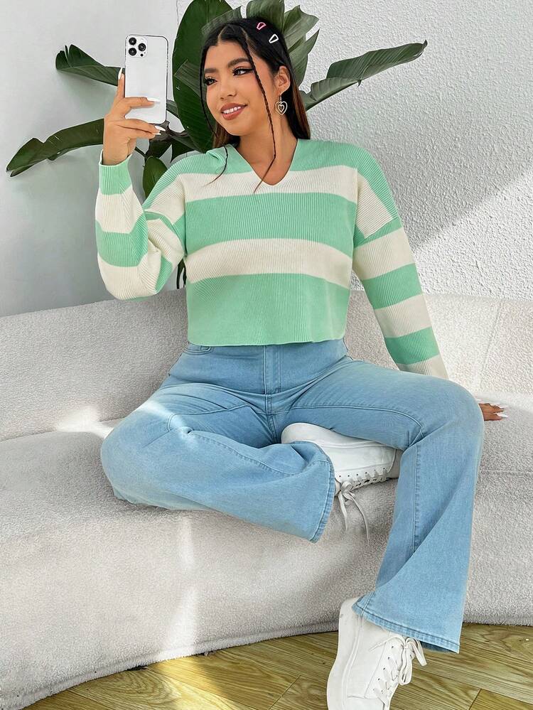 Plus Two Tone Drop Shoulder Sweater