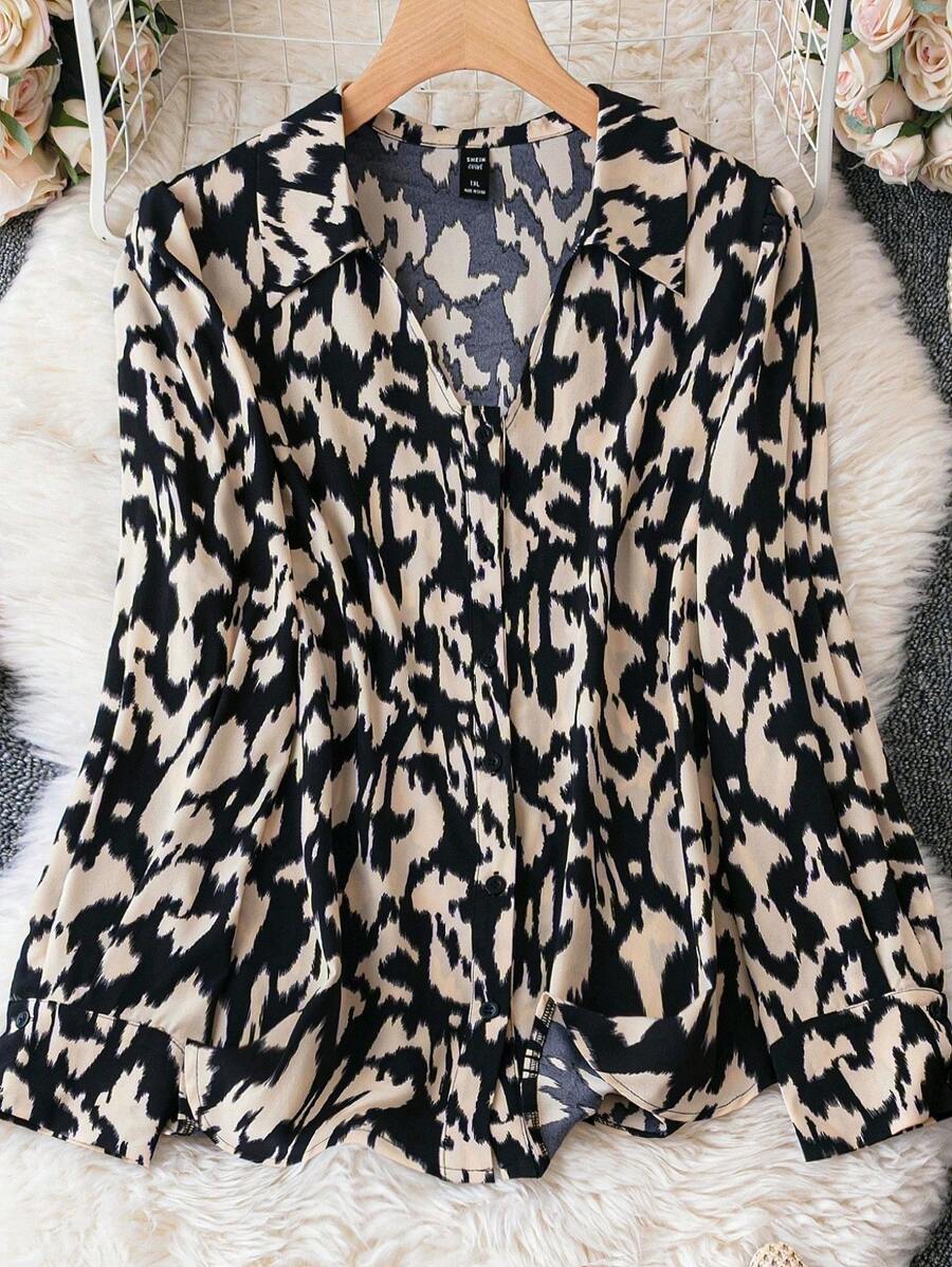 SHEIN Clasi 大碼滿版印花前紐扣襯衫 - 彩色 - 查看 1