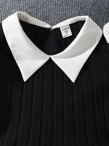 Tween Girl Two Tone Puff Sleeve 2 In 1 Blouse - Black - View 5