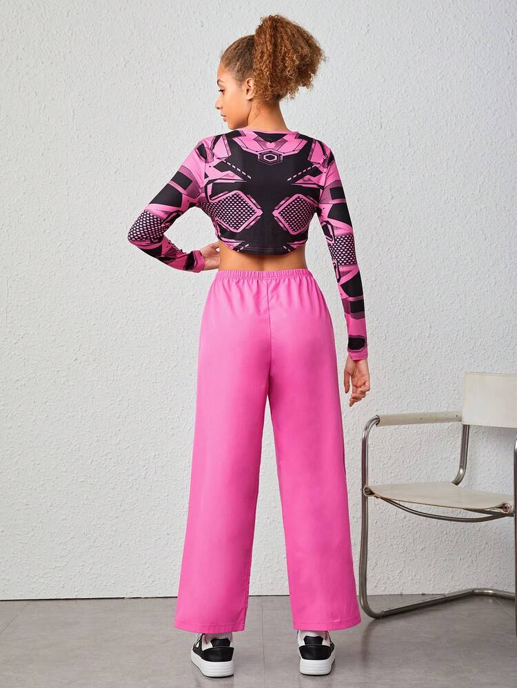 Teen Girl Curved Hem Crop Tee & Flap Pocket Pants