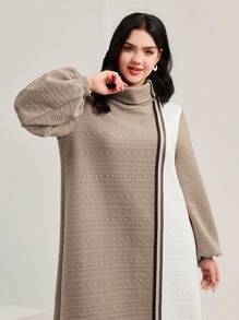 Mulvari High Neck Lantern Sleeve Colorblock Dress - Multicolor - View 7