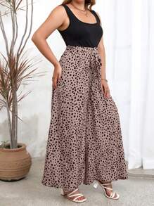 SHEIN Holidaya 大碼斑點印花闊腿腰帶無袖連體褲 - 彩色 - 查看 5