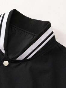 Manfinity EMRG Chaqueta Universitaria Suelta Para Hombres Con Bordado De Letras Y Detalles De Rayas (sin Capucha)