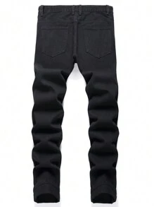 男士万圣节骷髅刺绣破洞牛仔裤