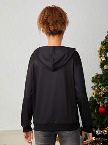 Teen Girls Christmas Print Drop Shoulder Hoodie for Christmas