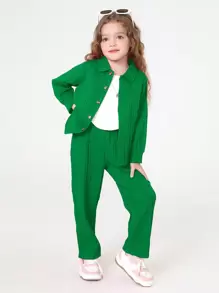 SHEIN Young Girl Solid Blazer & Pants