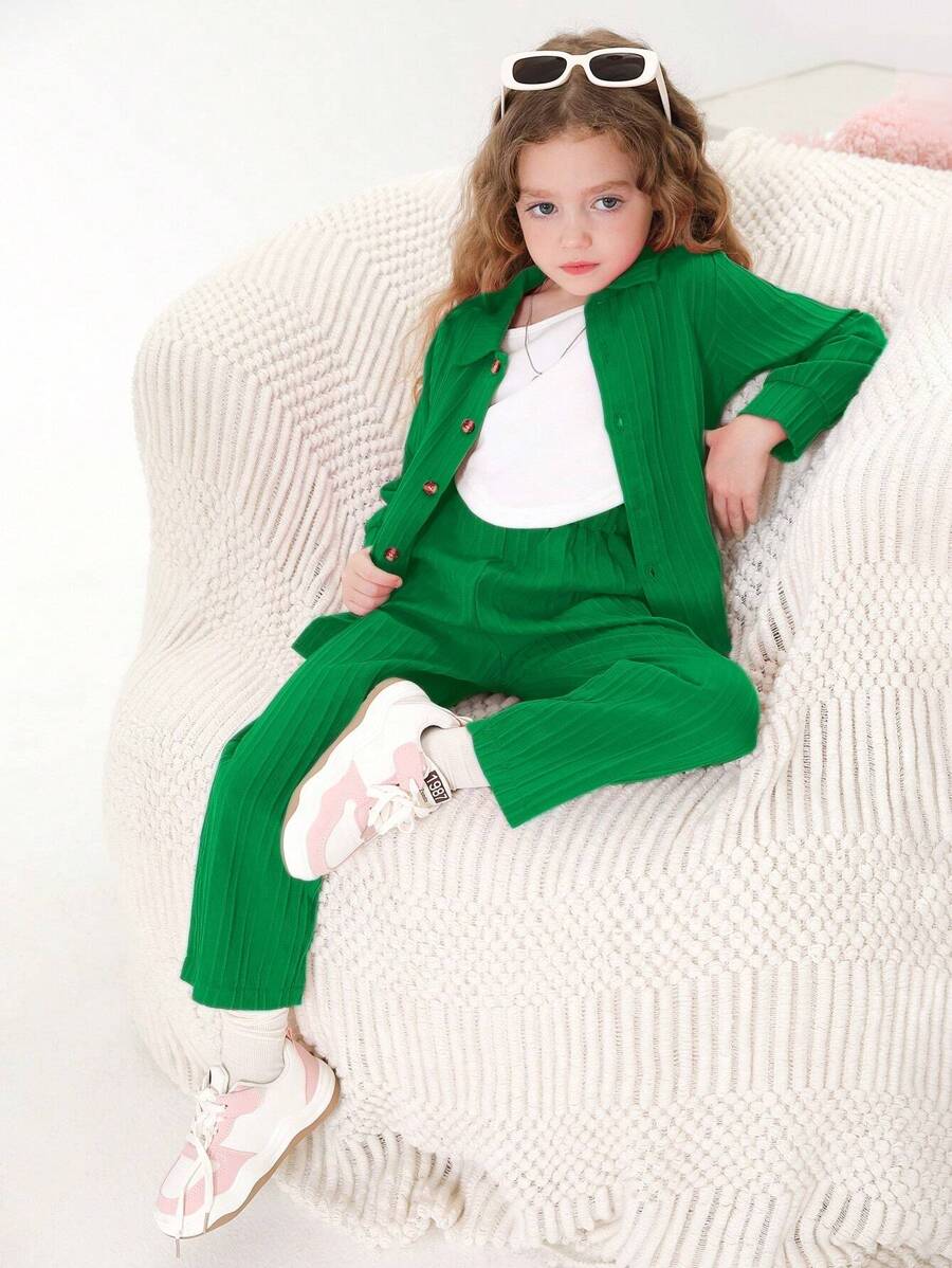 SHEIN Young Girl Solid Blazer & Pants
