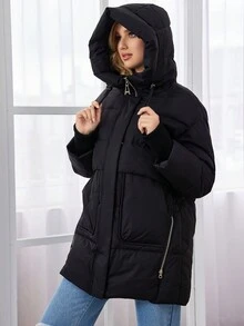 GASMAN Zapinany na suwak, ocieplany płaszcz z kapturem na zimę