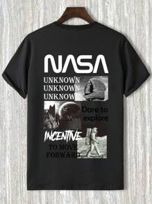 Manfinity Nam Phi hành gia & Đồ họa Khẩu hiệu Áo thun - màu đen - Xem 3