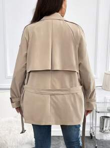 SHEIN LUNE 大碼雙排釦腰帶風衣外套 - 杏色 - 查看 2