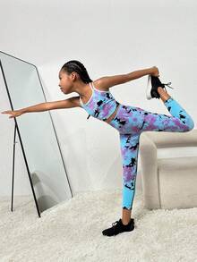 SHEIN 女大童紮染撞色滾邊運動套裝 - 彩色 - 查看 6