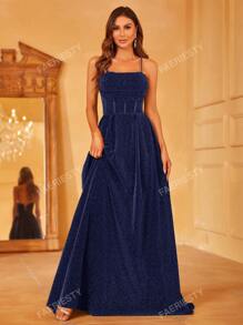 Faeriesty Glitter Backless Cami Formal Dress Elegant Prom Evening Wedding Guest Gown, For Graduation, Dinner Party Dress