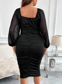 SHEIN Clasi Plus Robe Moulante Avec Tulle Manches Bouffantes À Ruché