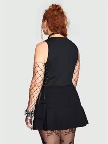 ROMWE Grunge Punk Dark Cool And Street Style Metal Mesh Plus Size Women's Tank Top With Funny Pattern - Black - View 2