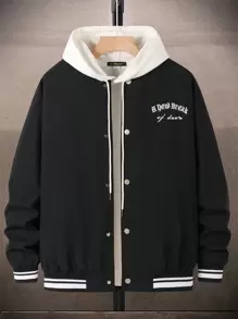 Manfinity EMRG Chaqueta Universitaria Suelta Para Hombres Con Bordado De Letras Y Detalles De Rayas (sin Capucha)