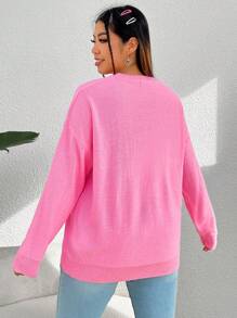 SHEIN Qutie Hơn Hình trái tim Thả vai Áo len - Hồng - Xem 2