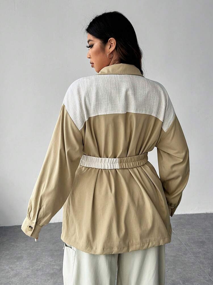 Plus Two Tone Drop Shoulder Belted Coat