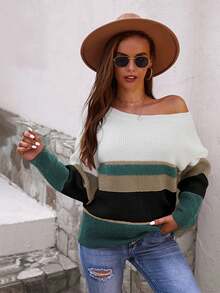 Color Block Drop Shoulder Sweater