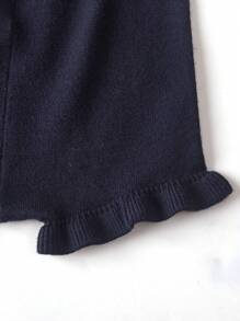 SHEIN Baby Girls Cherry Pattern Ruffle Trim Sweater & Knit Shorts - Navy Blue - View 8