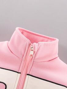 SHEIN 女小童吊帶上衣和運動褲和拉鏈開襟夾克 - 粉色 - 查看 5