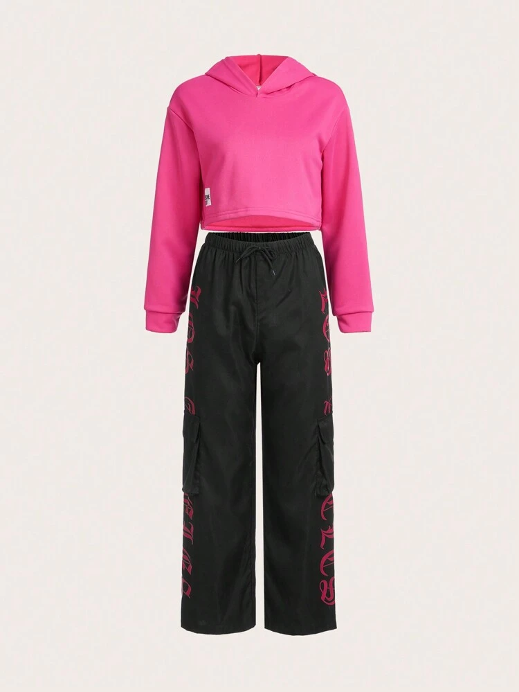 Teen Girl Letter Patched Hoodie & Pants