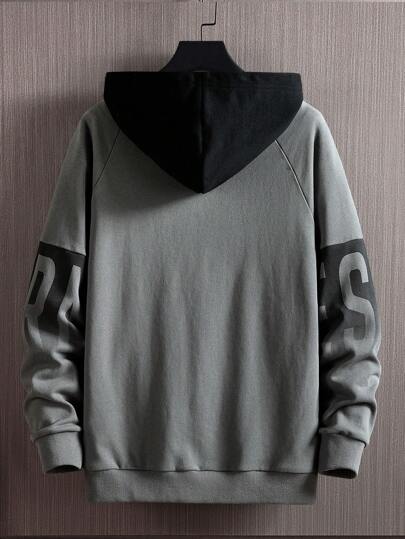 Áo hoodie tay raglan họa tiết chữ có dây rút cho nam, dành cho mùa thu