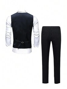男士 1 入組條紋背心西裝外套和 1 入組褲子 - 藏蓝色 - 查看 2