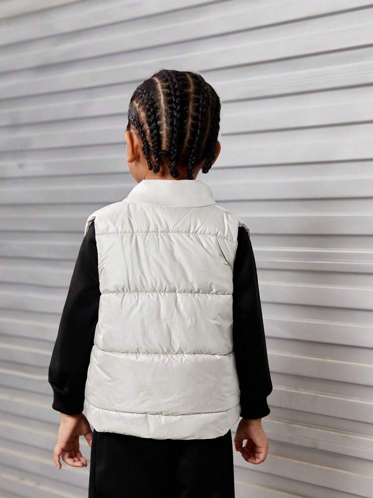 Young Boy Slant Pockets Sleeveless Buckle Front Padded Coat
