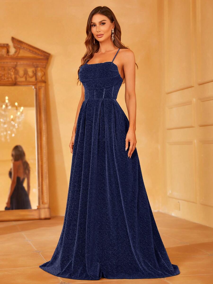 Faeriesty 优雅女士精致细肩带长款派对礼服 | 胸前褶皱细节和背部系带束腰设计，完美适用于春季婚礼、花园派对、户外森林庆典、浪漫晚餐、正式肖像拍摄、湖畔聚会和梦幻晚宴、返校节和毕业典礼礼服、生日女士服装、春季连衣裙和夏季服装