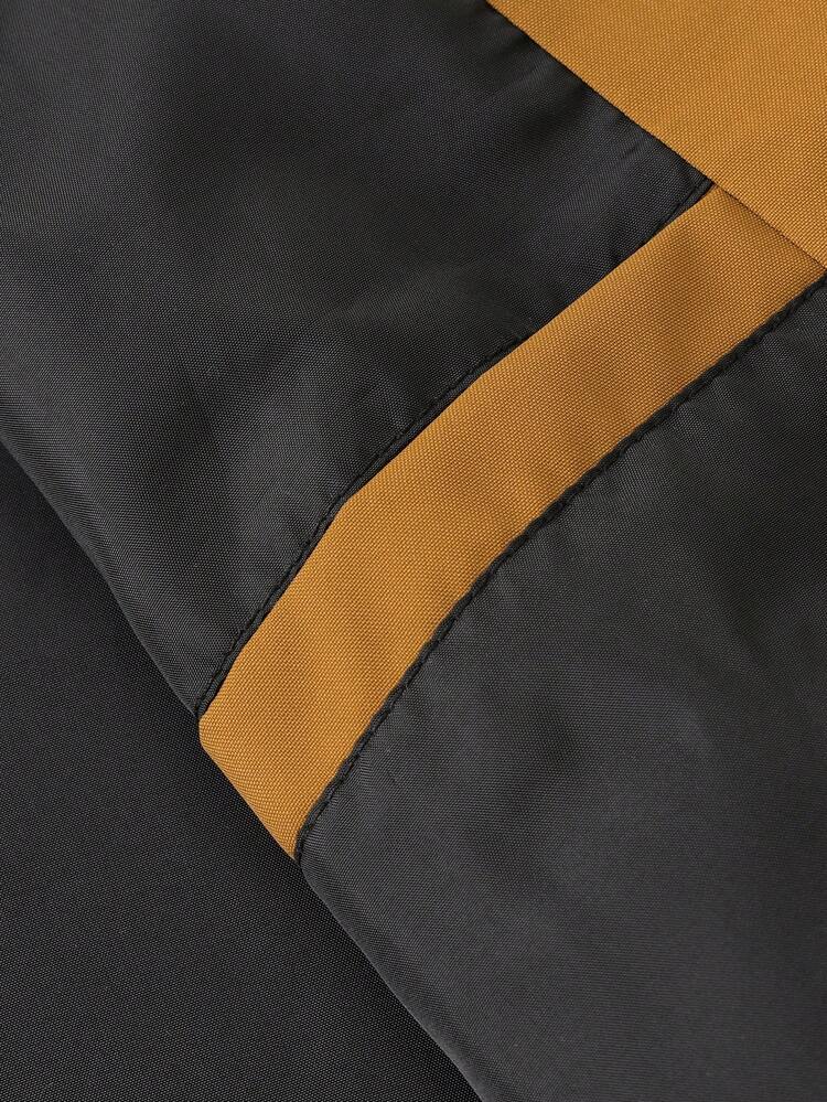 Men Letter Graphic Drop Shoulder Striped Trim Varsity Jacket Without Hoodie