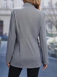 SHEIN LUNE Herringbone Open Front Overcoat - Grey - View 2