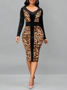 SHEIN Lady 豹紋印花緊身洋裝 - 彩色 - 查看 5
