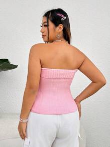 SHEIN MOD Plus Bow Front Tube Knit Top - Pink - View 2