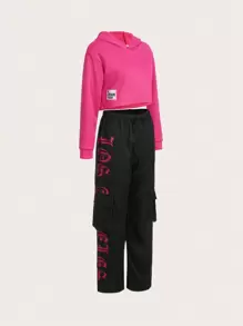 Áo hoodie & quần vá chữ cho cô gái tuổi teen - Màu Hồng Tươi - Xem 3