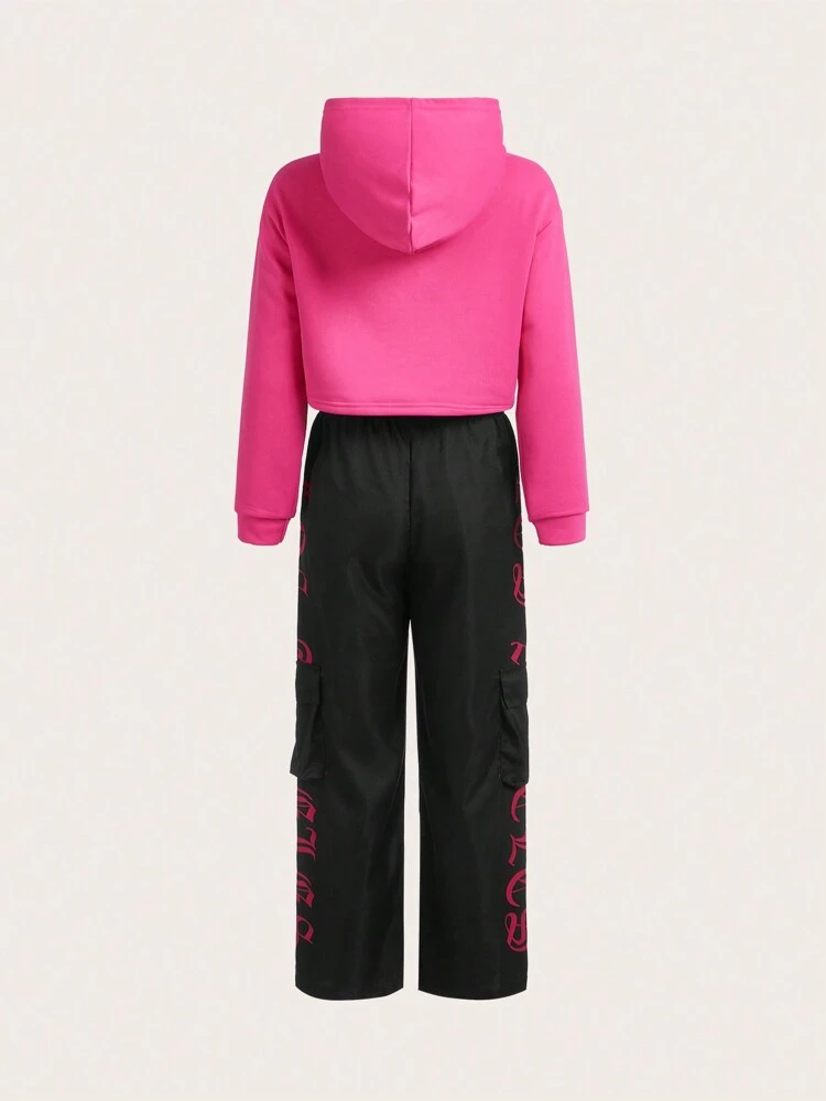 Teen Girl Letter Patched Hoodie & Pants