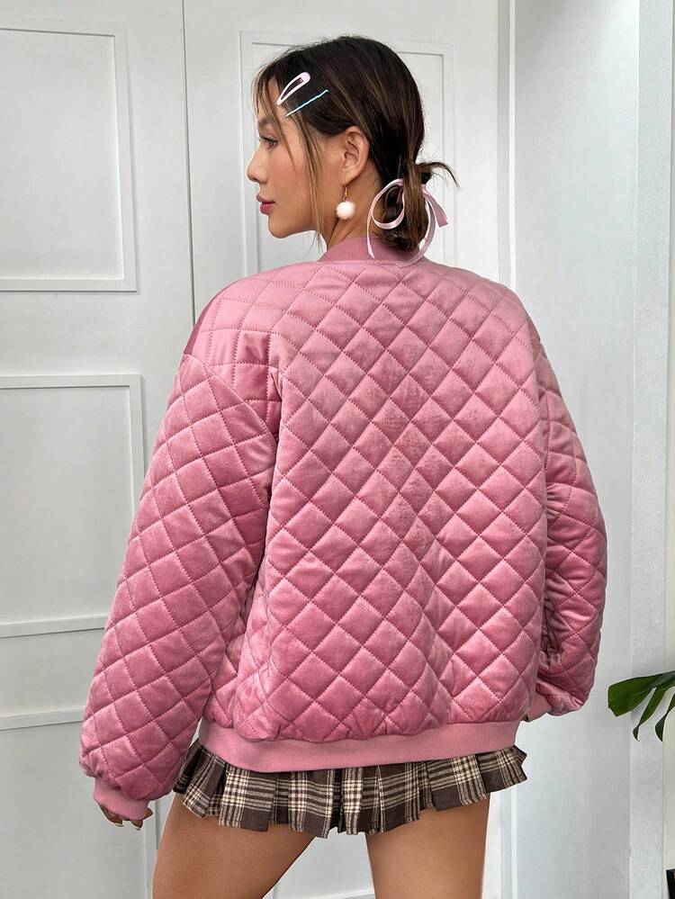 Bear Patched Detail Drop Shoulder Quilted Coat