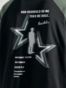 Men Letter Graphic Raglan Sleeve Tee - Black - View 4