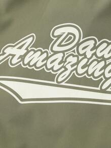 Aesthetic Post--Loose Fit Men's Slogan Graphic Two Tone Drop Shoulder Varsity Jacket Without Hood - Army Green - View 7