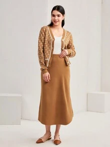 Mulvari Geo Pattern Button Front Cardigan & Knit Skirt
