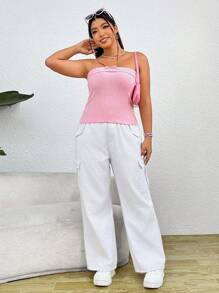 SHEIN MOD Plus Bow Front Tube Knit Top - Pink - View 4