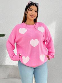 SHEIN Qutie Hơn Hình trái tim Thả vai Áo len - Hồng - Xem 6