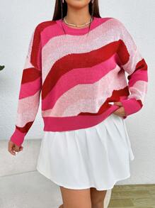 SHEIN EZwear Plus Pull À Blocs De Couleurs Épaule tombante - Multicolore - Voir 1