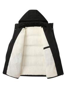 Men Long Sleeve Teddy Lined Hooded Padded Coat, For Fall Winter