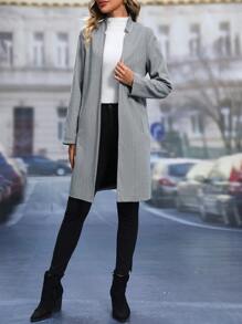 SHEIN LUNE Herringbone Open Front Overcoat Fall Cloth For Women - Grey - View 4