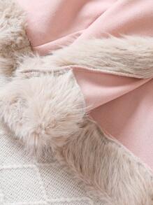 SHEIN Tween Girl Fuzzy Trim Open Front Faux Suede Coat - Baby Pink - View 3